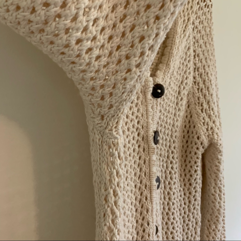 Pure Handknit Peace Hoodie Cotton Sweater, Cream, S/M - Picture 5 of 15